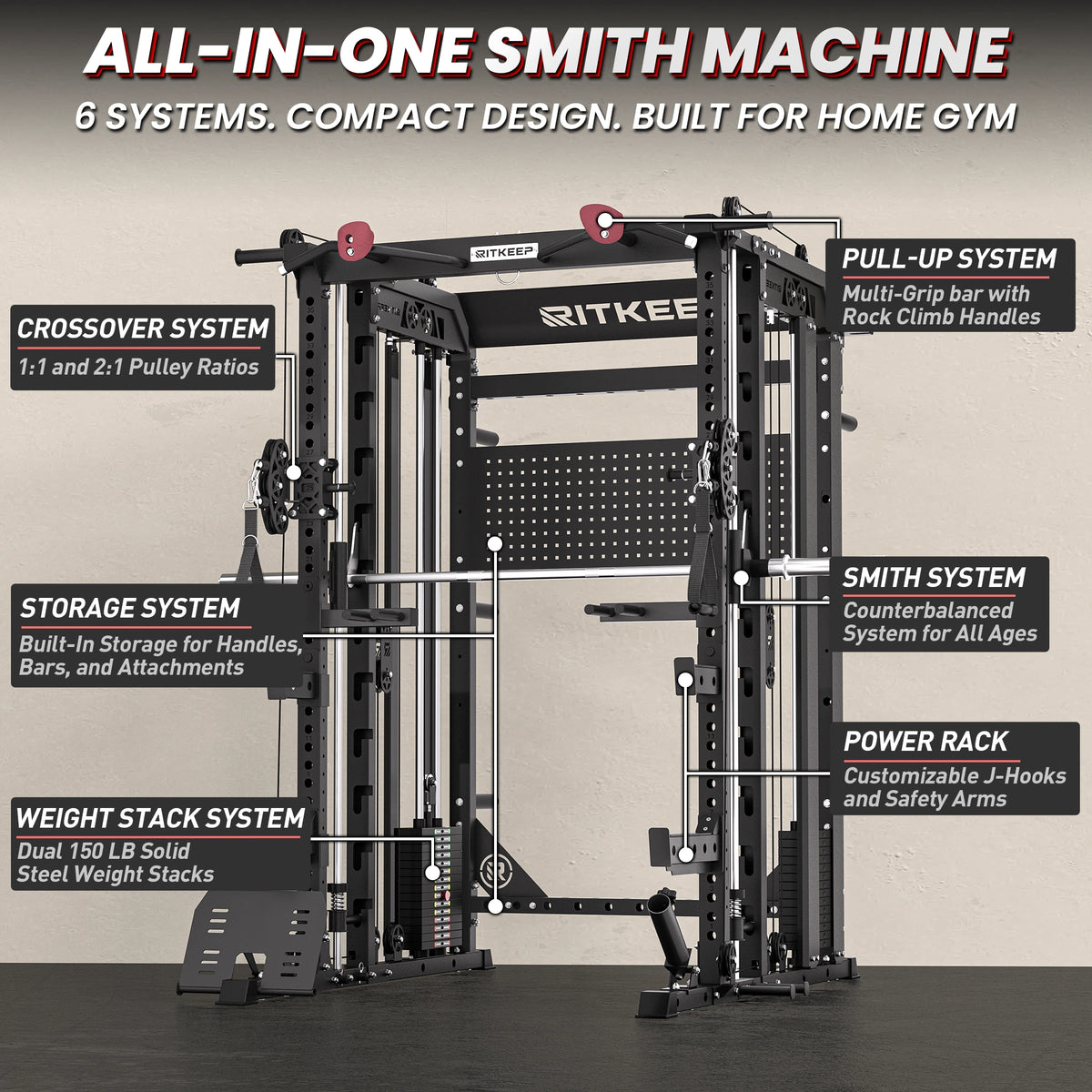 RitKeep Nimitz N1 Counterbalanced All-in-One Smith Machine