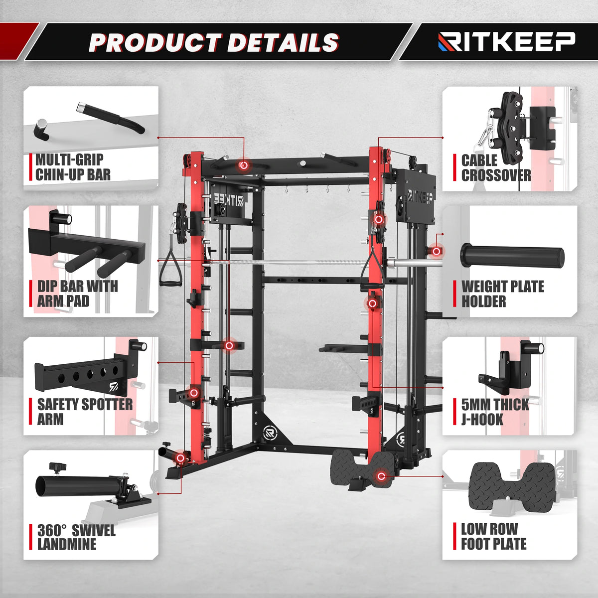 RitKeep PMAX 4750 Dual Plate Loaded Multi Functional Smith Machine