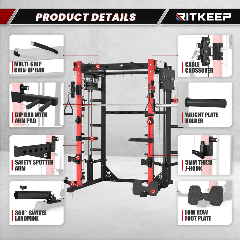 RitKeep PMAX 4750 Dual Plate Loaded Multi Functional Smith Machine